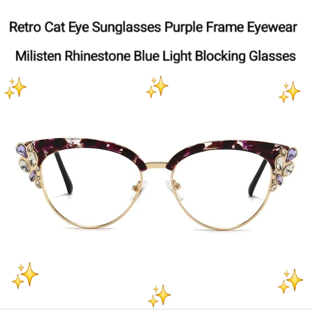 Rhinestone Cat Eye Sunglasses - Purple and Gold